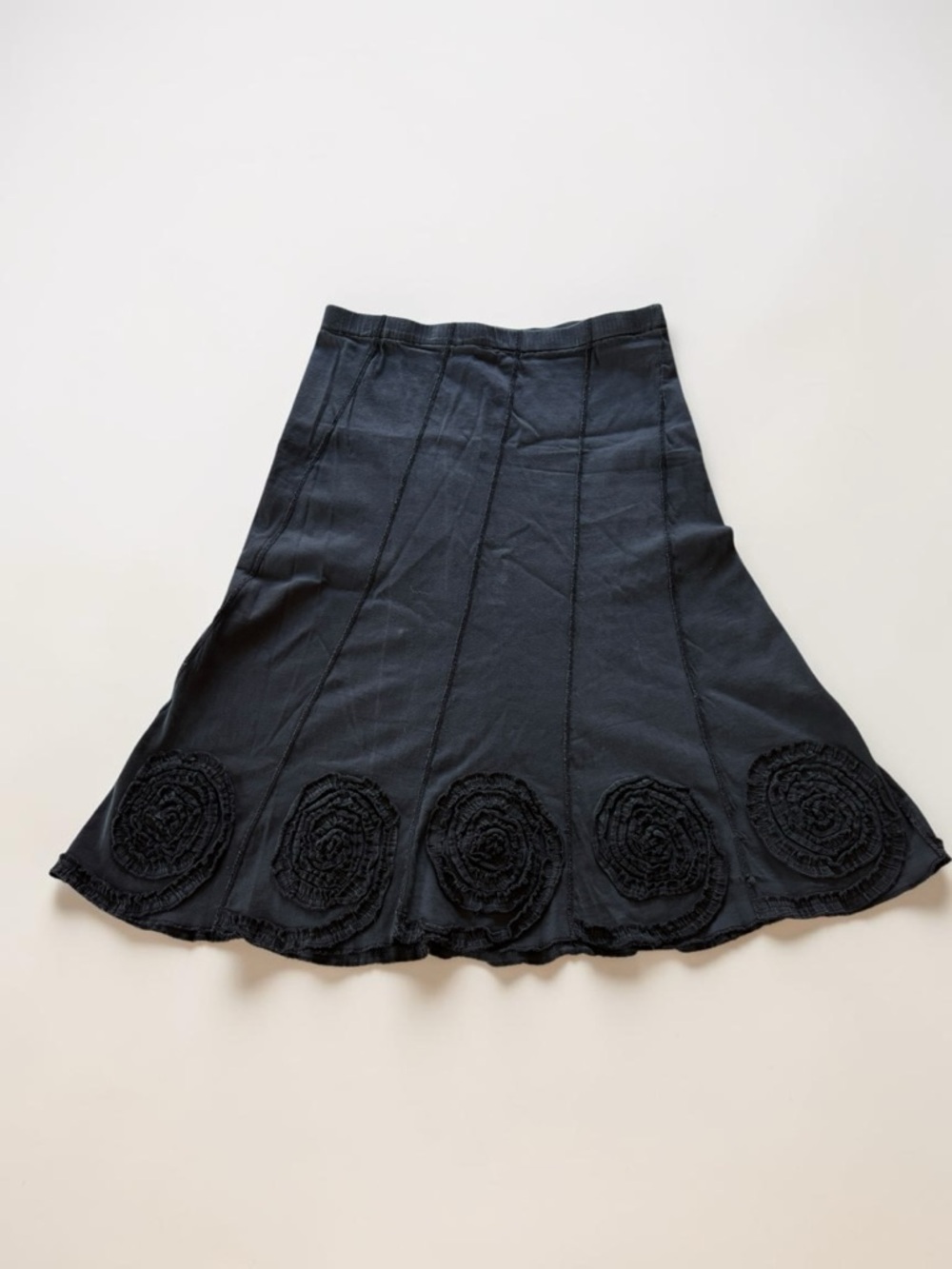 Solitaire by Anthropologie Black Maxi Rosette Appliqué Skirt Boho Festival Sz M - Picture 2 of 10